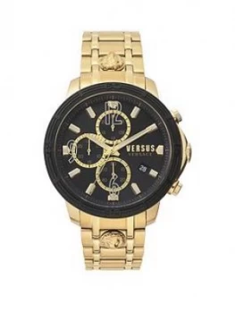 Image of Versus Versace Black Chronograph Dial Gold Stainless Steel Bracelet Mens Watch