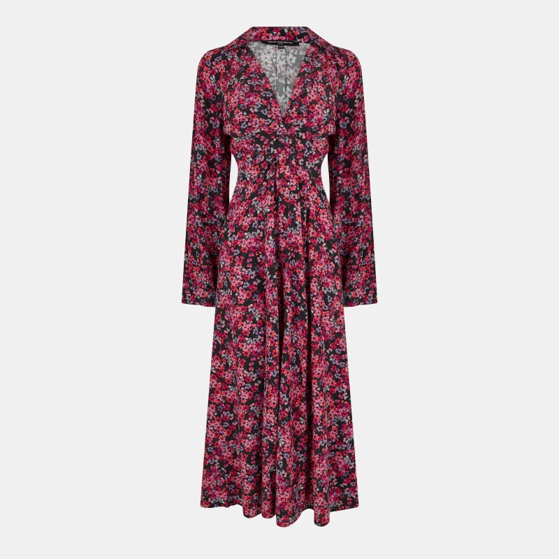 Image of French Connection Womens Jennifer Midi A-Line Dress Black/Pink Mti female 8 (XS)