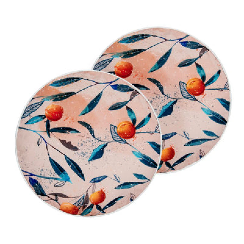 Image of Beliani Set Of 2 Outdoor Cushions Pialpetta Plant Pattern 40 X 40 Cm Orange