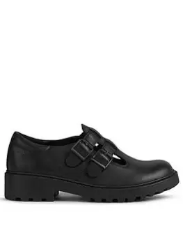Image of Geox Casey Girls Leather Double Strap School Shoe, Black, Size 10 Younger