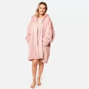 Image of Brentfords Teddy Fleece Hoodie Oversized Zip Up Women Sweatshirt Jumper Blush