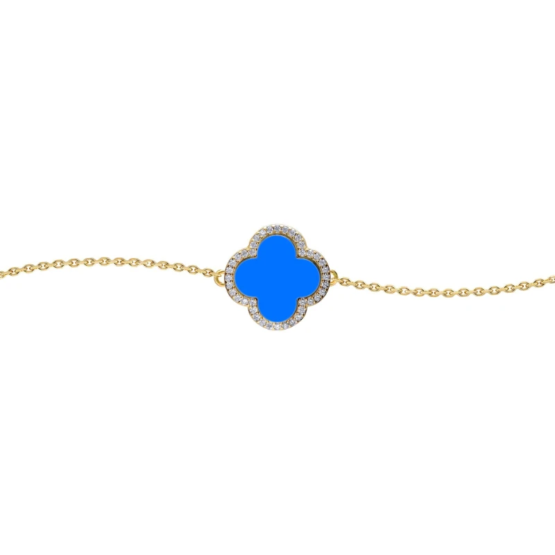 Image of Jewelco London Gold-plated Silver Blue Clover Agate CZ Charm Bracelet 7-8.5" - ABB243-GP Gold