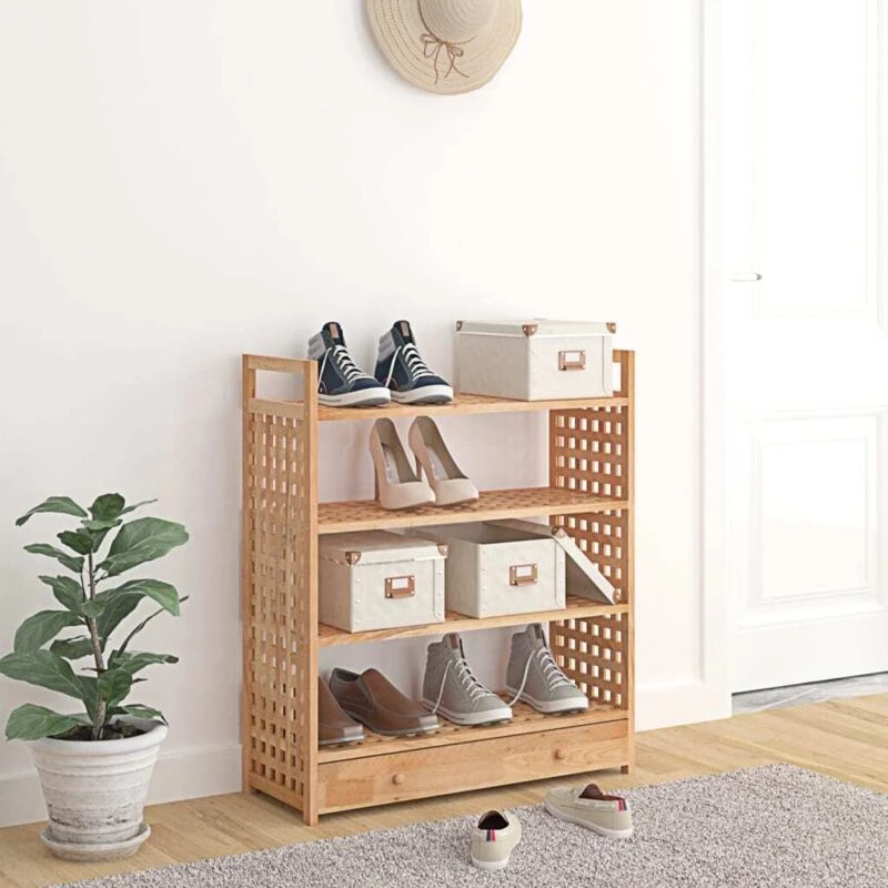 Image of VIDAXL Shoe Rack with Drawer 70x27x81cm Solid Wood Walnut Vidaxl 8720287220404