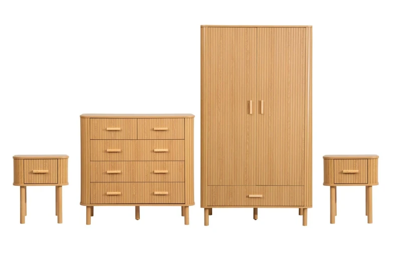 Image of Birlea Oak Wooden 4 Piece Furniture Set Wardrobe Chest of Drawers Bedsides Birlea Axel in Brown Brown One Size Unisex 5056206656133