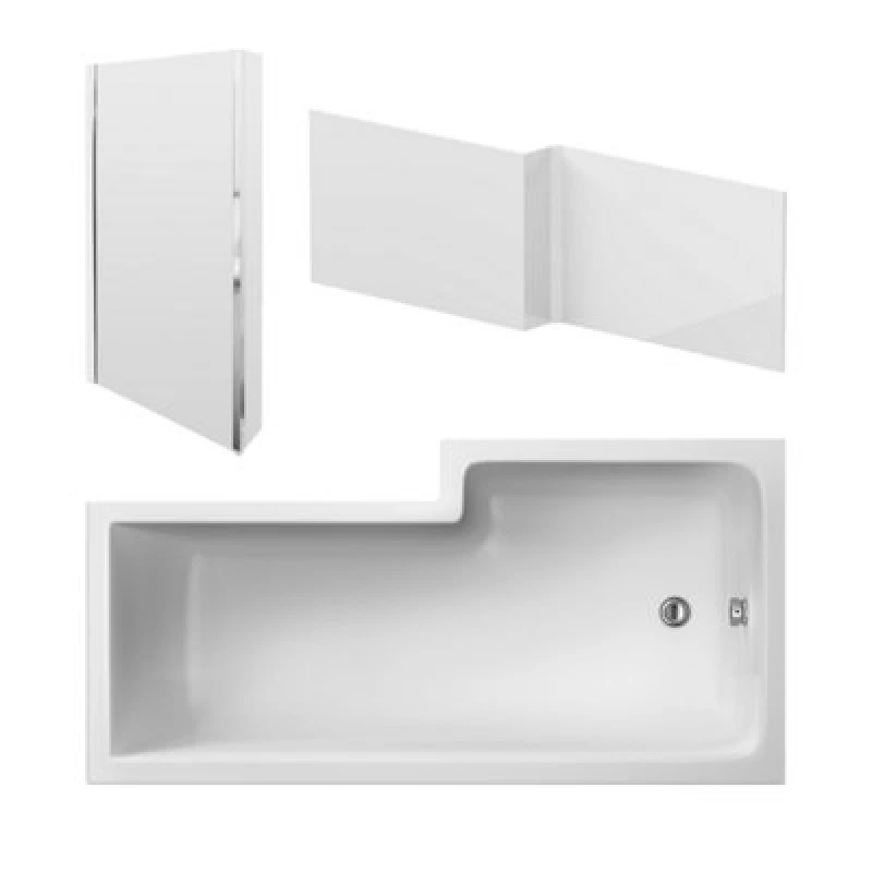 Image of Nuie Left Hand Square Shower Bath Set, Modern Bathtub With Screen & Side Panel, Deep Soaking Bathtub With Legs In White, 1800mm