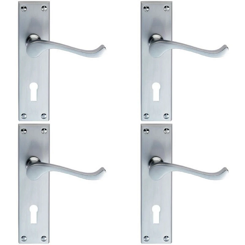 Image of Loops 4x Victorian Scroll Handle on Rectangular Lock Backplate 155 x 41mm Satin Chrome Multi