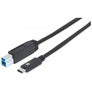 Image of Manhattan USB-C to USB-B Cable 1m Male to Male 10 Gbps (USB 3.2 Gen2 aka USB 3.1) 3A (fast charging) SuperSpeed+ USB Black Lifetime Warranty Polybag