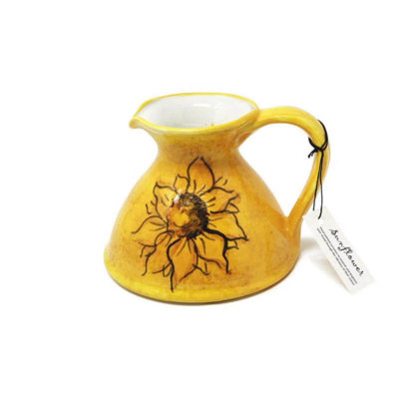 Image of Verano Spanish Ceramics Sunflower Hand Painted Ceramic Yellow Kitchen Dining Flat Based Pourer Jug (H) 14Cm