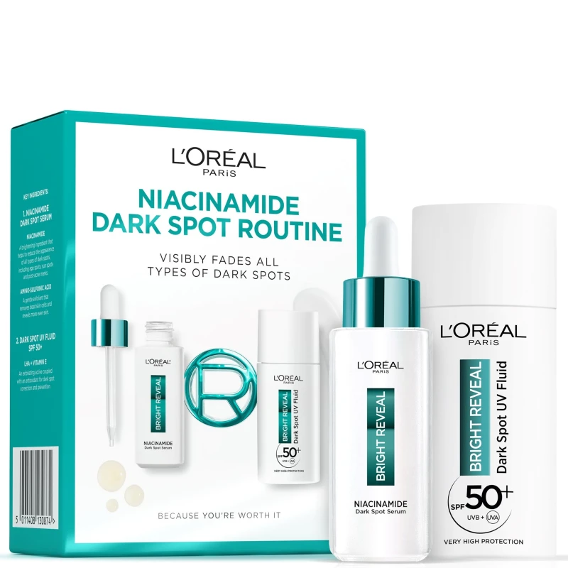Image of LOreal Paris Bright Reveal Niacinamide Dark Spot Set with Serum and UV Fluid SPF50+