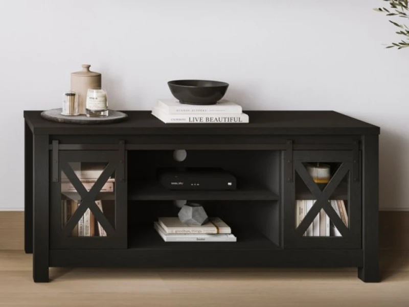 Image of LPD Clover Black and Glass 2 Door TV Cabinet