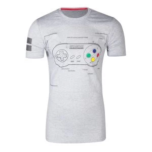 Image of Nintendo - Snes Controller Super Power Mens Medium T-Shirt - Grey