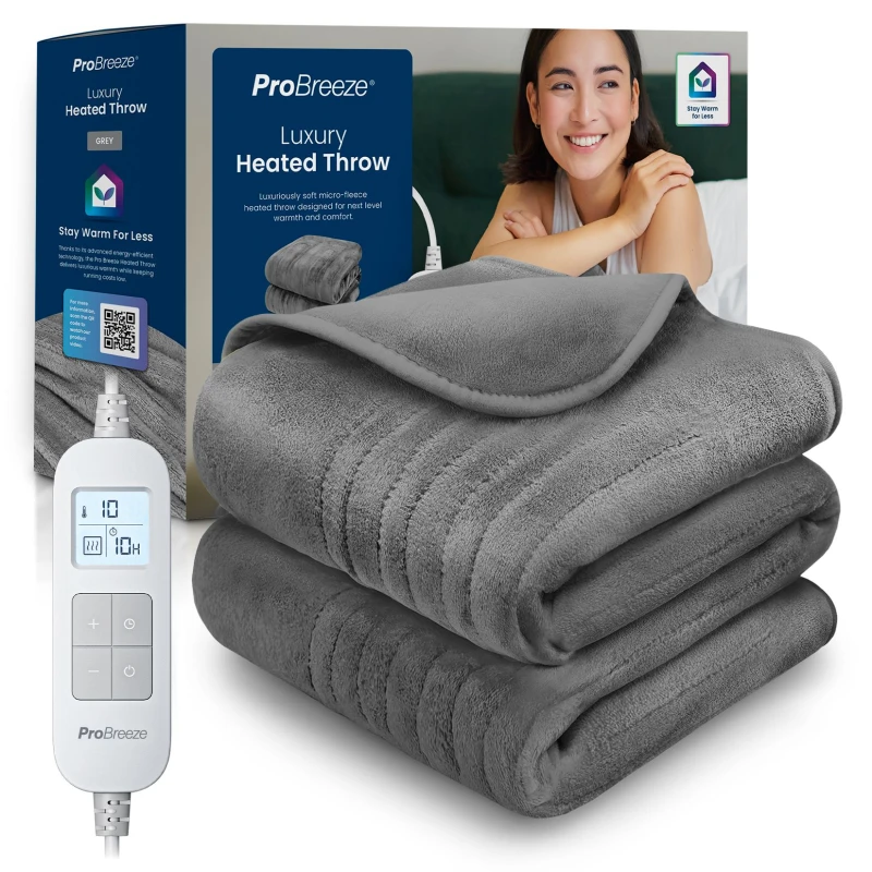 Image of Pro Breeze Fleece Electric Heated Throw in Grey Grey Unisex