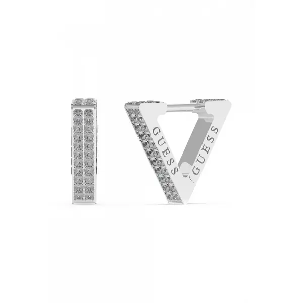 Image of Guess Jewellery Ladies Crazy Silver Crystal Triangle Hoop Earrings UBE