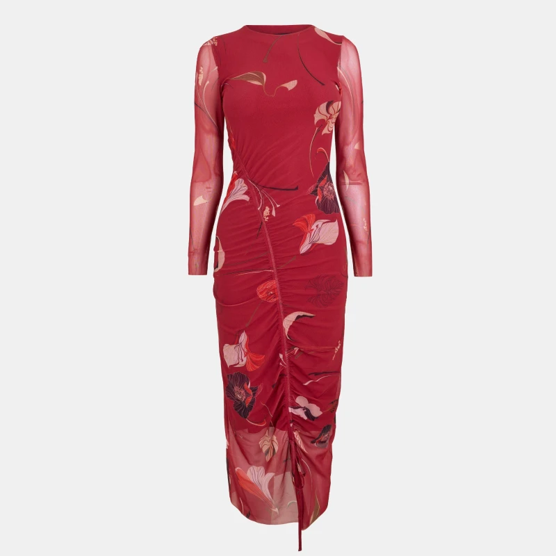 Image of Ted Baker Womens Mesh Midi Bodycon Dress Red female 6 (2X)
