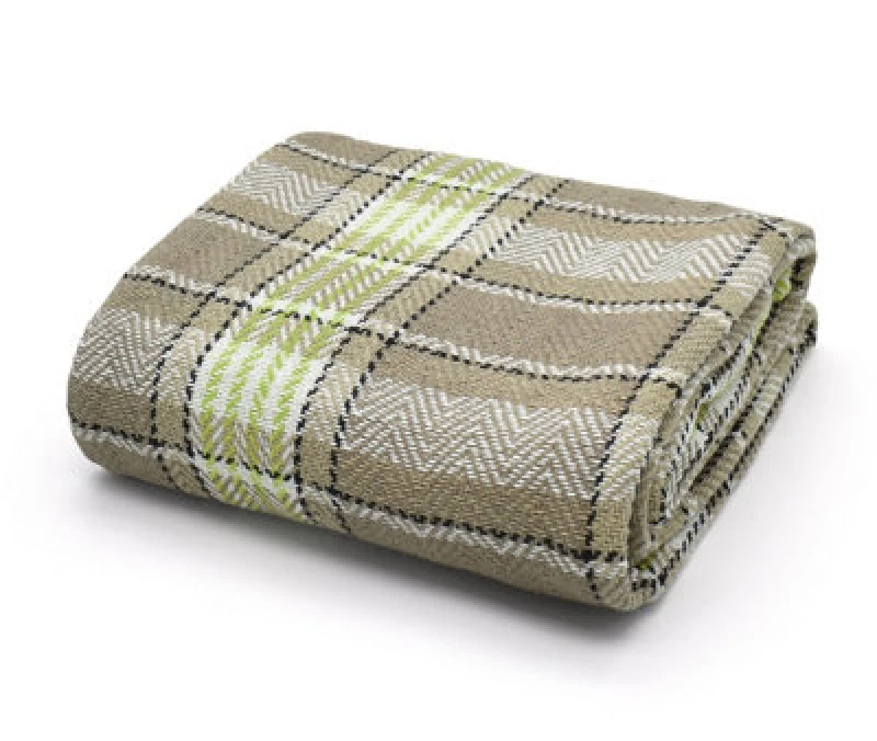 Image of Velosso Soft Weave Cotton Throw Blanket - Ideal For Sofa, Bed, Armchair - 90Cm X 100Cm - Natural And Lime