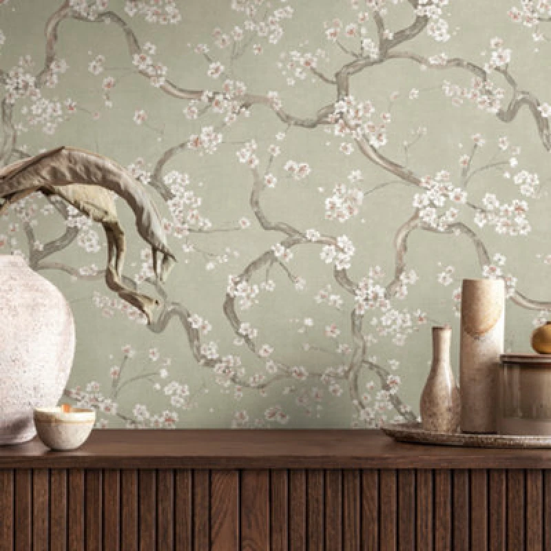 Image of As Creation Blossom Flowers Sage Green Floral Wallpaper 78199-1