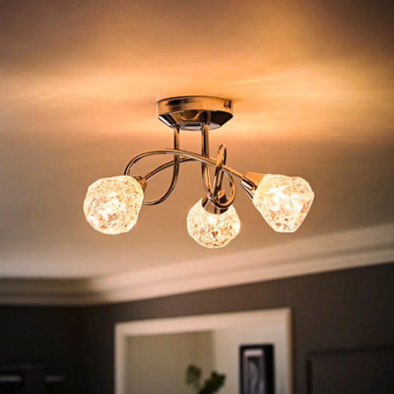 Image of ValueLights ValueLights Astley Polished Chrome 3 Way Crossover Flush Ceiling Light with Bulbs in Silver Silver One Size Unisex 5016529092360