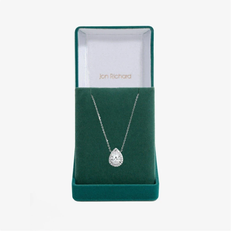 Image of Jon Richard Rhodium Plated Cubic Zirconia Crystal Peardrop Pendant - Gift Boxed Silver