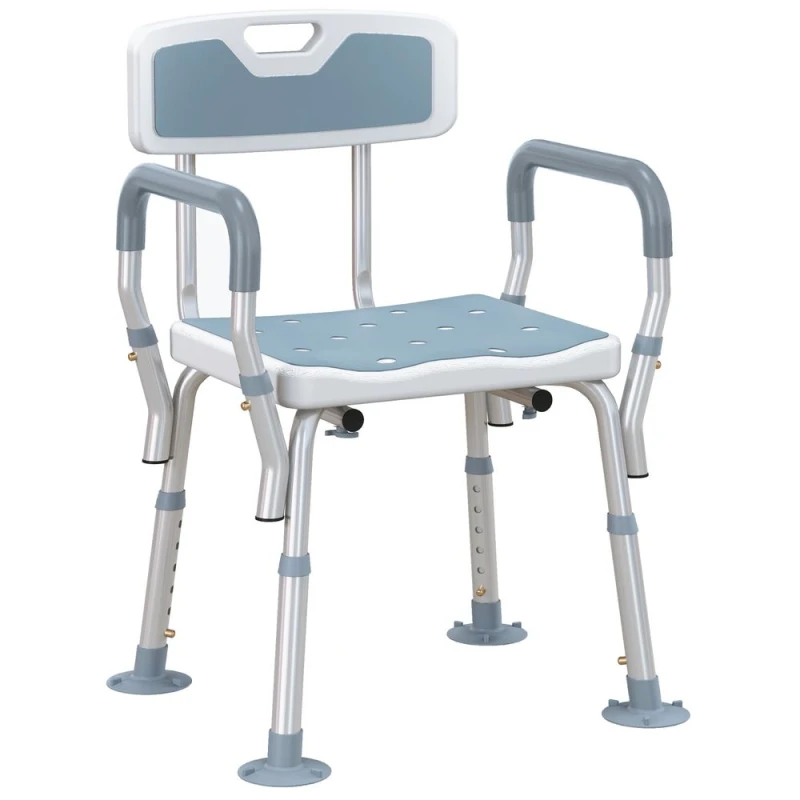 Image of HOMCOM EVA Padded Shower Stool with Back and Arms 4 Suction Foot Pads Blue 713-116V01LB