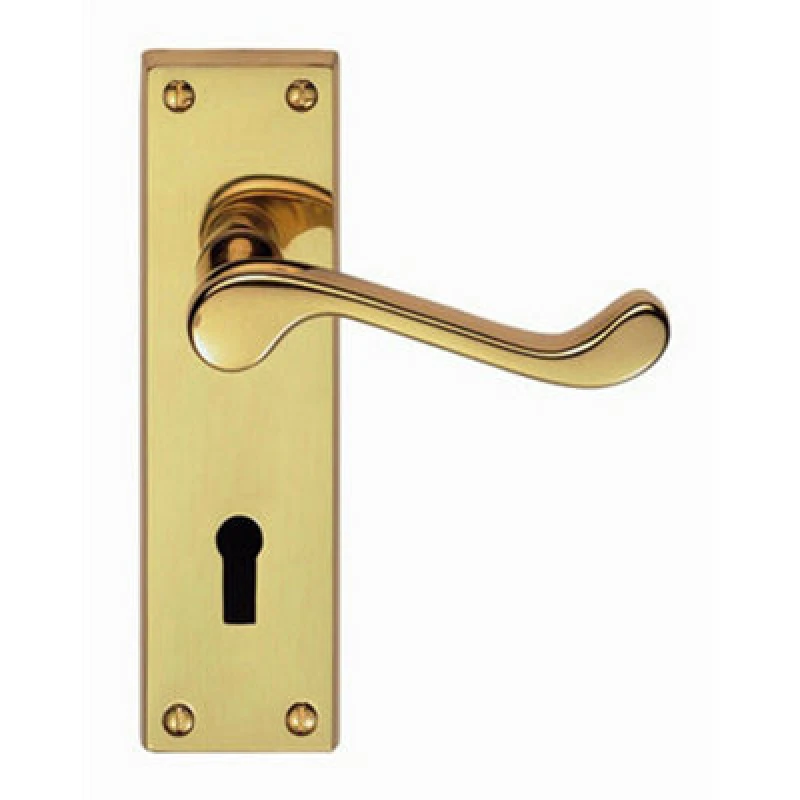 Image of Loops PAIR Victorian Scroll Handle on Lock Backplate 150 x 43mm Polished Brass Metallics