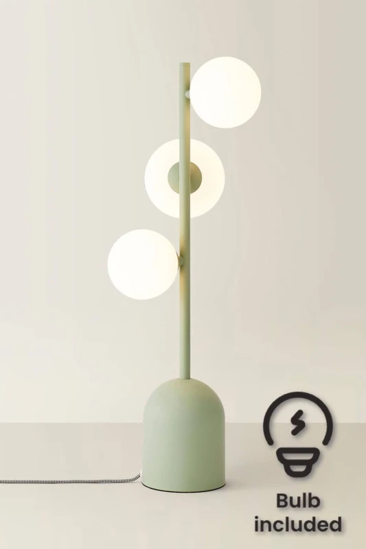 Image of ValueLights Marlow Opaque Glass Globe 3 Way Table Lamp with LED Bulbs Green