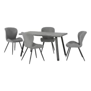 Image of Quebec Wave Rectangular Dining Table with 4 Chairs, Grey Concrete Effect Grey