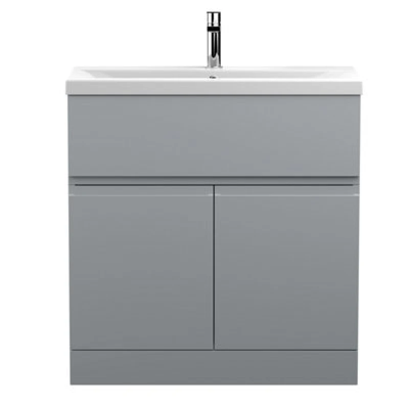 Image of Nuie Hudson Reed Urban Floor Standing 2 Door 1 Drawer Vanity Unit With Mid-Edge Basin, Durable Modern Vanity Unit In Satin Grey, 800mm