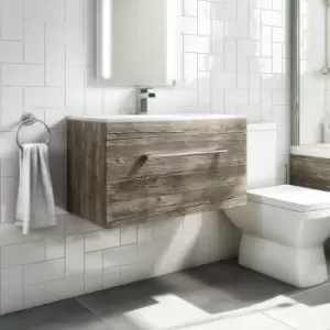 Image of 800mm Wood Effect Wall Mounted Vanity Unit and Basin - Ashford