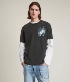 Image of AllSaints Mens Intergala Crew T-Shirt, Jet Black, Size: M