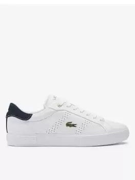 Image of Lacoste Powercourt2.0 Leather Trainer, White/Navy, Size 9, Men