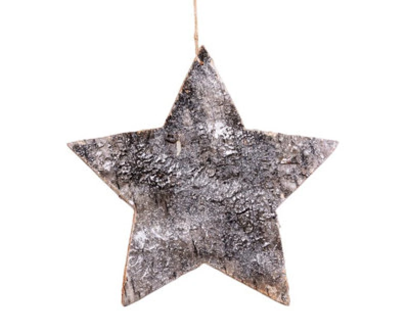 Image of Shatchi 20cm Star Shape Birch Bark Wooden Christmas Wall Hanging Decoration Silver