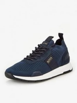 Image of Hugo Boss Titanium Knit Runner Trainers Navy/Gold Size 7 Men