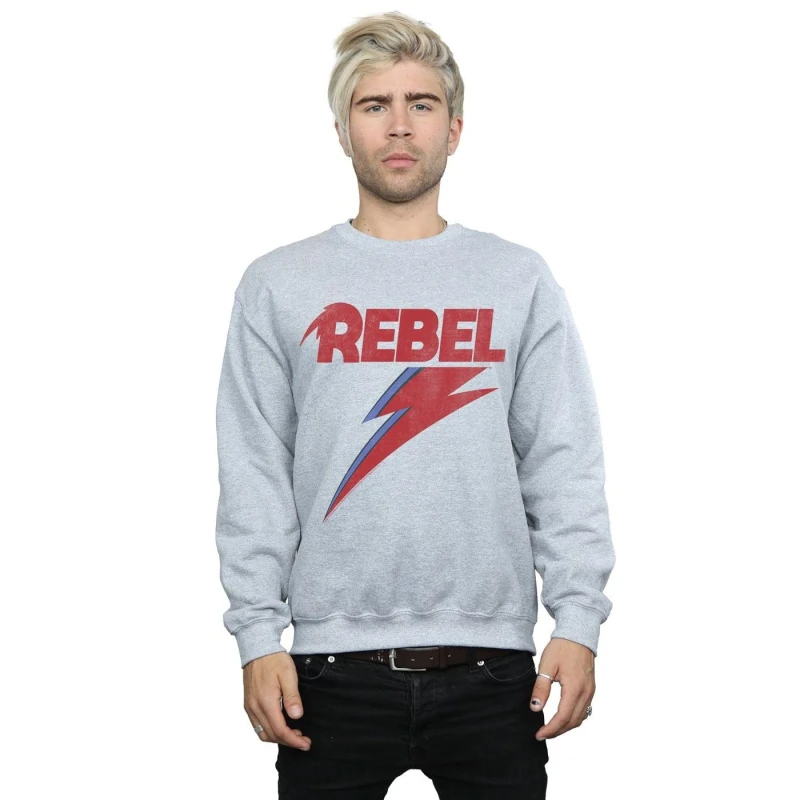 Image of David Bowie David Bowie Men Distressed Rebel Sweatshirt in Grey Size: Small Grey S Male 5059568247063