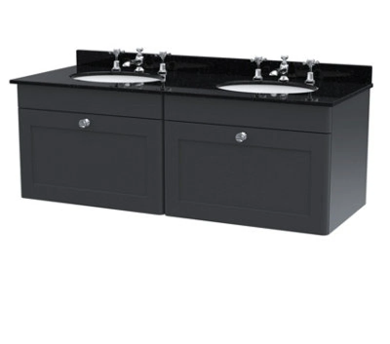 Image of nuie 1200mm Wall Hung 2 Drawer Vanity & Marble Top - Soft Black CLC1494BR6
