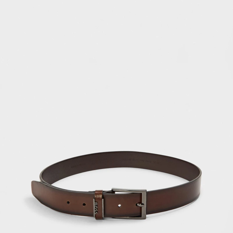 Image of Boss Mens Cole Ant Leather Belt Dark Brown male 34R (90cm)