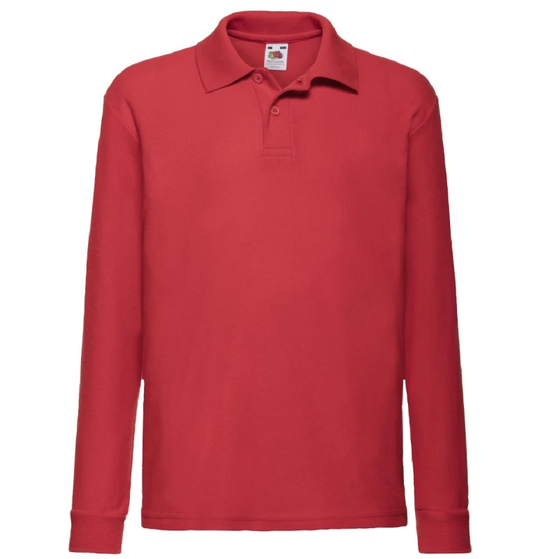 Image of Fruit of the Loom Long Sleeve 65 35 Pique Polo Polo Shirts in Red Size: 12-13 Years Red Unisex 12-13 Years