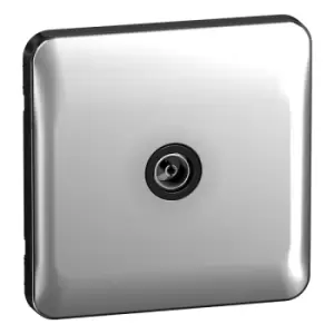 Image of Schneider Electric Lisse Screwless Deco - Single TV/FM Aerial Socket, GGBL7010BPC, Polished Chrome with Black Insert, Pack of 10