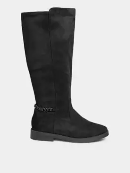 Image of Yours Extra Wide Fit Chain Detail Stretch Knee Boot Micro Black, Size E, Women