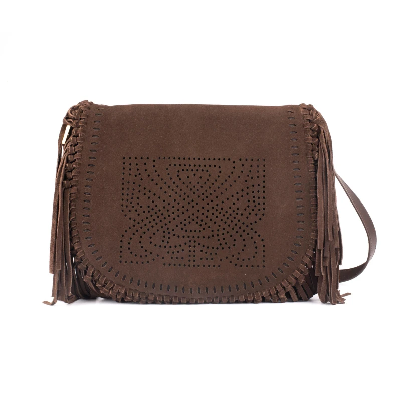 Image of Biba Biba Suede Fringe Shoulder Bag - Brown Brown One Size