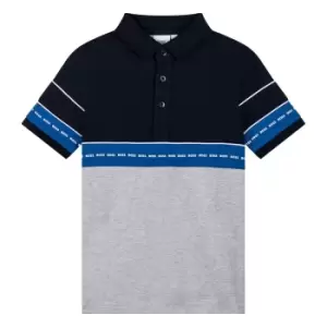 Image of Boss Kids Boys Repeat Logo Colour Block Polo Shirt In Navy - Size 6 Years