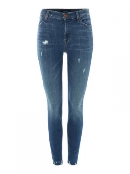 Image of J Brand Maria High Rise Skinny Disstressed Jean Denim Mid Wash