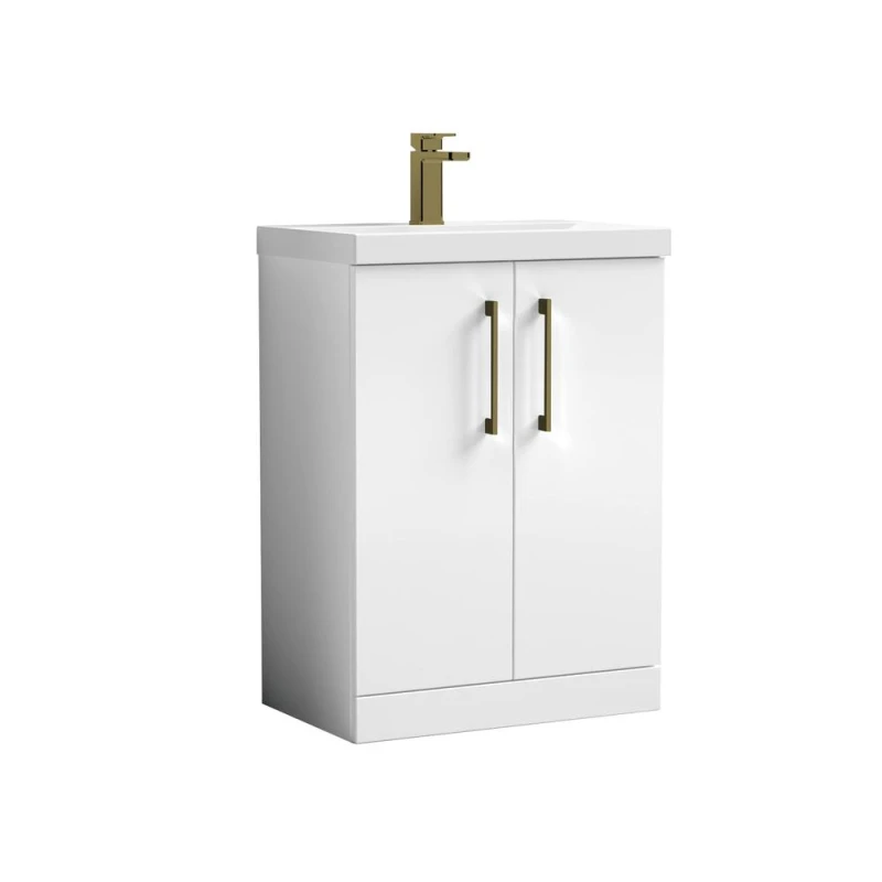 Image of Balterley Bathroom Floor 2 Soft Close Door Vanity Unit Basin, Gloss White, 610mm in White White Unisex