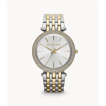 Image of Michael Kors Womens Darci Three-Hand Two-Tone Stainless Steel Watch - 2T Silver/Gold