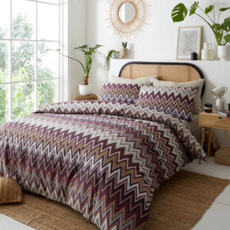 Image of Portfolio Home Tyler Zig Zag Geometric Soft Easy Care Bed Linen Bedding Duvet Cover Quilt Set With Pillow Cases