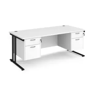 Image of Office Desk Rectangular Desk 1800mm With Double Pedestal White Top With Black Frame 800mm Depth Maestro 25 MC18P22KWH