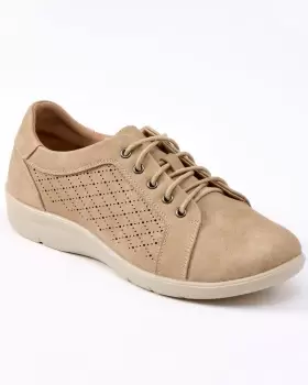 Image of Cotton Traders Womens Soft Step Laser-Cut Lace-Up Shoes in Cream