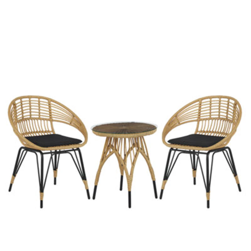 Image of Beliani Bistro Set With Cushions Pellaro Pe Rattan Black