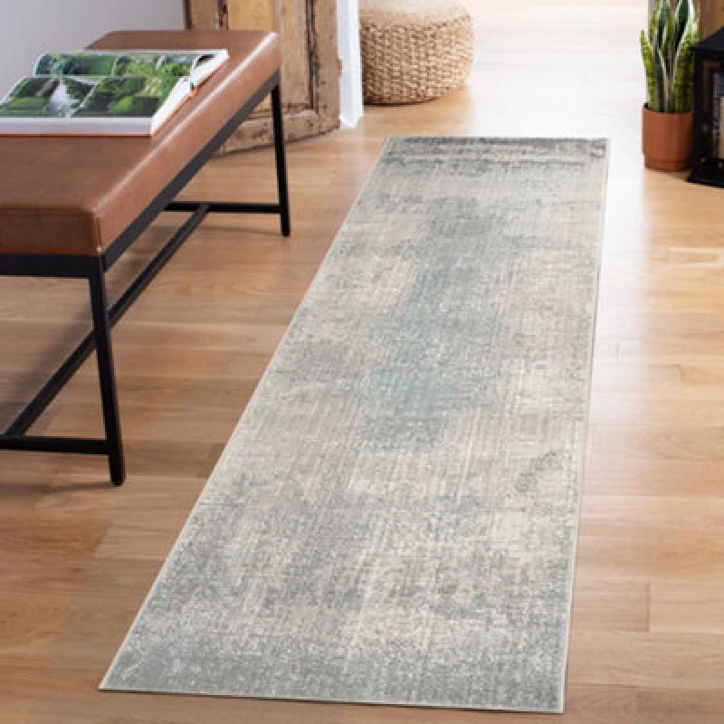 Image of Maia Washable Low Pile Non Slip Mist Abstract Area Rug - Grey, 60 X 220 Cm (Runner)