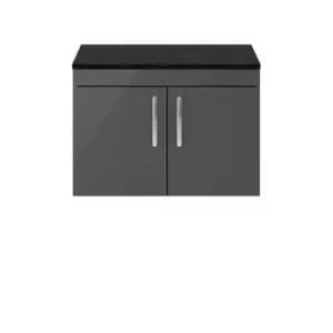 Image of Nuie Athena 800 Wall Hung 2-door Vanity & Sparkling Black Worktop - Gloss Grey