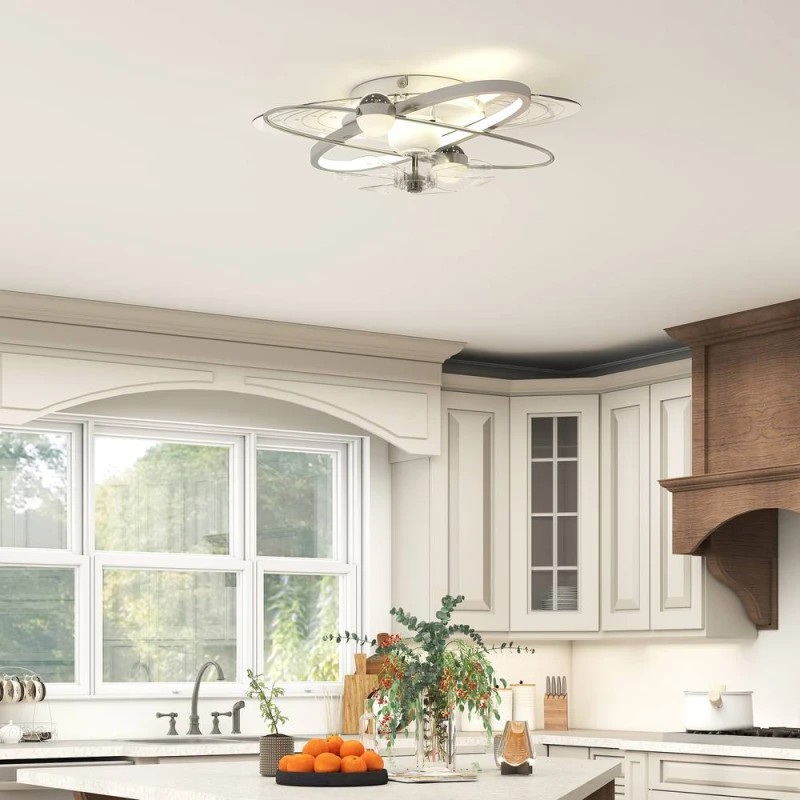 Image of HOMCOM Ceiling Fan with Light & Remote & App Control LED Ceiling Fan Light in Silver Size: Small Silver Unisex Small